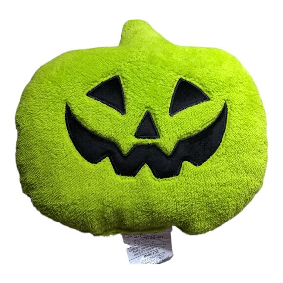 Pumpkin Shaped Shearling Halloween Pillow Target Hyde & EEK 16” x 14.5” New Gree - Picture 1 of 2